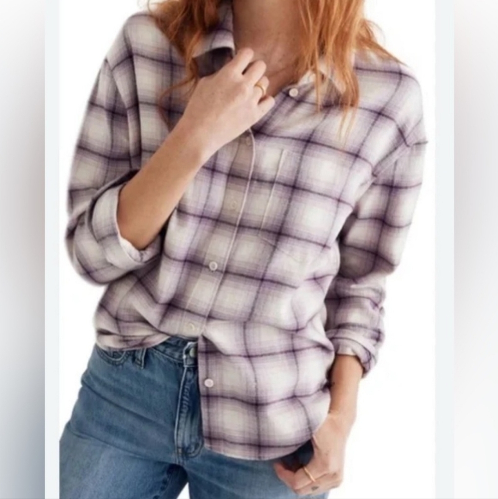 Madewell Purple Plaid Button-Up Shirt | Flannel Style Top | Size M